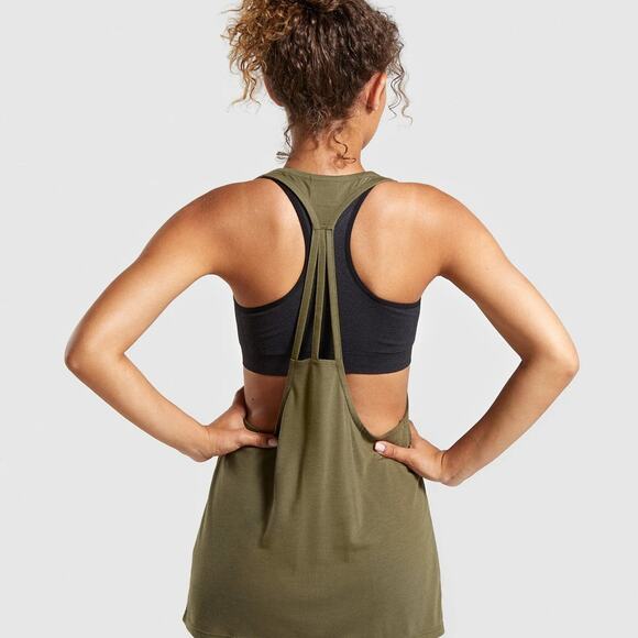 Gymshark Womens Olive Green Racerback Cut Out Vest - Picture 2 of 6
